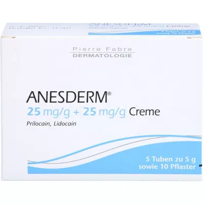 ANESDERM 25 mg/g + 25 mg/g kreme + 10 obližev, 5X5 g