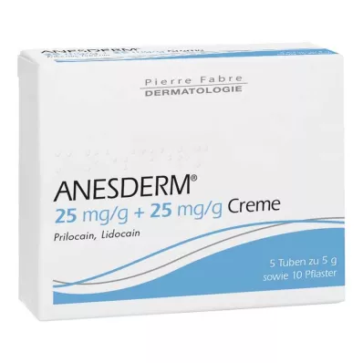 ANESDERM 25 mg/g + 25 mg/g kreme + 10 obližev, 5X5 g