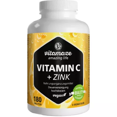 VITAMIN C 1000 mg veganske tablete z visokim odmerkom + cink, 180 kosov