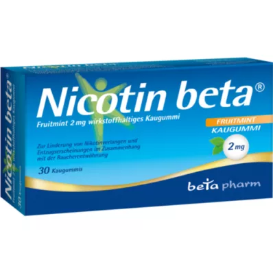 NICOTIN beta Fruitmint 2 mg žvečilni gumi, ki vsebuje aktivno učinkovino, 30 kosov
