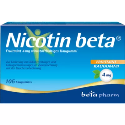 NICOTIN beta Fruitmint 4 mg žvečilni gumi, ki vsebuje aktivno učinkovino, 105 kosov