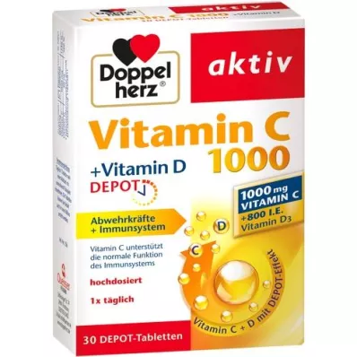 DOPPELHERZ Vitamin C 1000+Vitamin D Depot active, 30 kosov