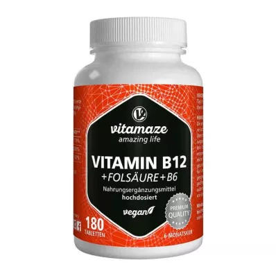VITAMIN B12 1000 µg visok odmerek + B9+B6 veganske tablete, 180 kosov