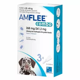 AMFLEE combo 268/241,2mg Lsg.z.Auf.f.Hunde 20-40kg, 3 kosi