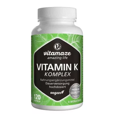 VITAMIN K1+K2 kompleks v veganskih kapsulah z visokim odmerkom, 120 kapsul