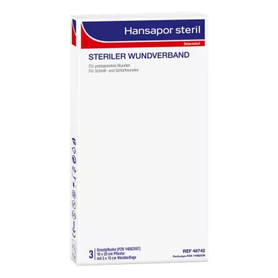 HANSAPOR Sterilna obloga za rane 10x20 cm, 3 kosi