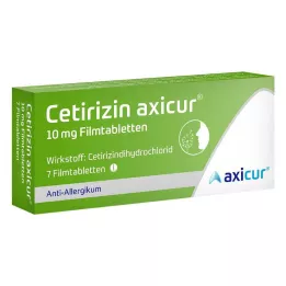 CETIRIZIN axicur 10 mg filmsko obložene tablete, 7 kosov