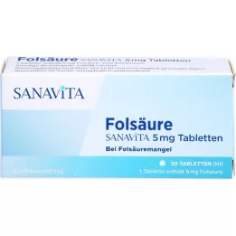 FOLSÄURE SANAVITA 5 mg tablete, 20 kosov