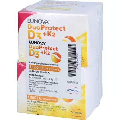 EUNOVA DuoProtect D3+K2 1.000 I.U./80 μg Kps.Kombi, 2X90 kosov