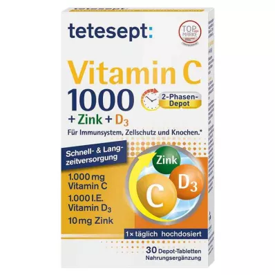 TETESEPT Vitamin C 1.000+Cink+D3 1.000 I.U. Tablete, 30 kosov