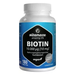 BIOTIN 10 mg veganske tablete z visokim odmerkom, 180 kosov