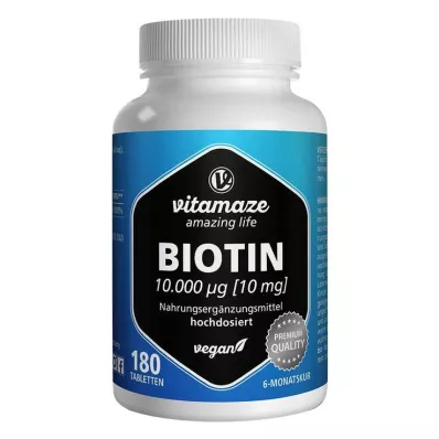 BIOTIN 10 mg veganske tablete z visokim odmerkom, 180 kosov
