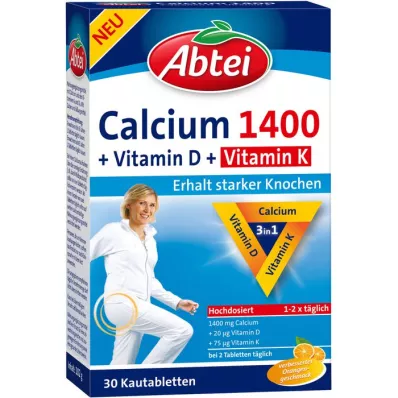 ABTEI Kalcij 1400+vitamin D3+K žvečljive tablete, 30 kapsul