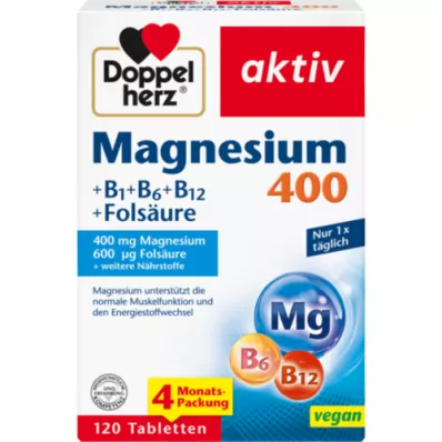 DOPPELHERZ Magnezij 400+B1+B6+B12+Folna kislina tablete, 120 kosov