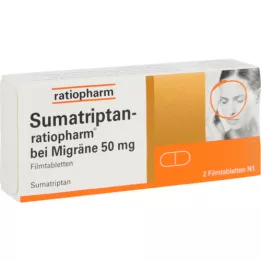 SUMATRIPTAN-ratiopharm za migreno 50 mg filmsko obložene tablete, 2 kosa