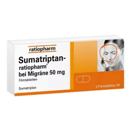 SUMATRIPTAN-ratiopharm za migreno 50 mg filmsko obložene tablete, 2 kosa