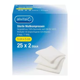 ALVITA Kompresi iz gaze, sterilni 5x5 cm, 25X2 kosov