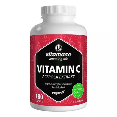 VITAMIN C 160 mg izvleček acerole, čiste veganske kapsule, 180 kapsul