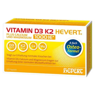 VITAMIN D3 K2 Hevert plus Ca Mg 1000 IE/2 kapsuli, 120 kapsul