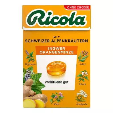 Ricola brez sladkorja Škatla ingver pomaranča mint bonboni, 50 g Ricola brez sladkorja Škatla ingver pomaranča mint bonboni, 50 g