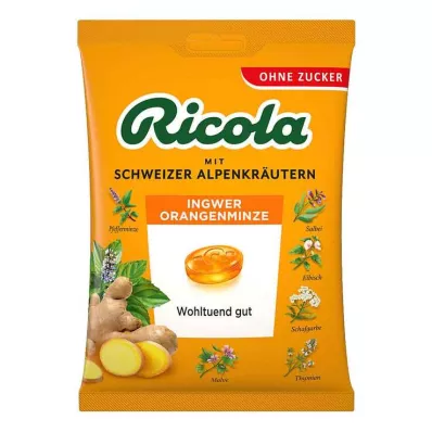Ricola vrečka ingverjevih pomarančnih mint bonbonov brez sladkorja, 75 g