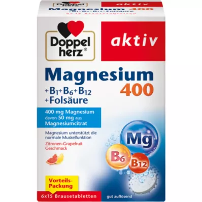 DOPPELHERZ Magnezij 400+B1+B6+B12+Folna kislina BTA, 6X15 kosov