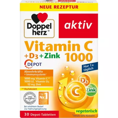 DOPPELHERZ Vitamin C 1000+D3+Cink Depot tablete, 30 kapsul