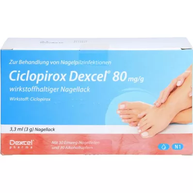 CICLOPIROX Dexcel 80 mg/g lak za nohte, ki vsebuje aktivno sestavino, 3,3 ml
