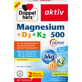 DOPPELHERZ Magnezij 500+D3+K2 Depot tablete, 60 kapsul