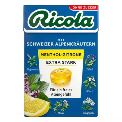 Ricola brez sladkorja Škatla mentol limona ekstra močni bonboni (50 g) Ricola brez sladkorja Škatla mentol limona ekstra močni bonboni (50 g)