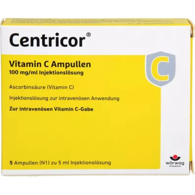 CENTRICOR Ampule vitamina C 100 mg/ml, raztopina za injiciranje, 5X5 ml