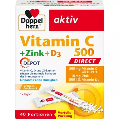 DOPPELHERZ Vitamin C 500+Cink+D3 Depot DIRECT Pel., 40 kosov